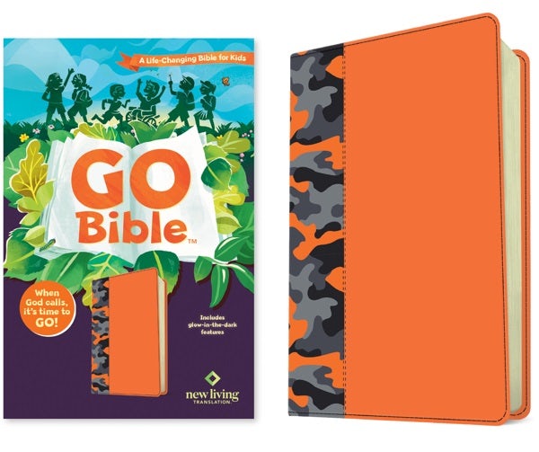 Cover image for NLT Go Bible for Kids (Leatherlike, Orange Camo), isbn: 9798400519154