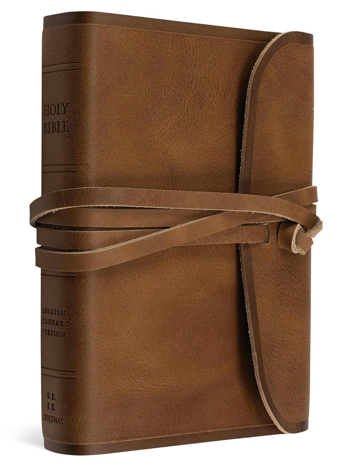 Cover image for ESV Large Print Compact Bible, Red Letter (Natural Leather, Brown, Flap with Strap), isbn: 9798874903008