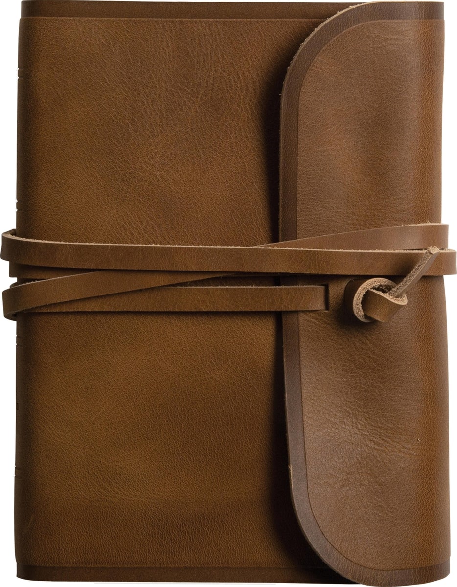 Cover image for ESV Large Print Compact Bible, Red Letter (Natural Leather, Brown, Flap with Strap), isbn: 9798874903008